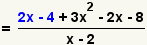 (2x-4+3x^2-2x-8)/(x-2)