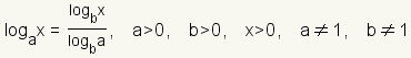 log base a of x = (log base b of x )/(log base b of a).