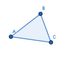 A triangle with vertices labeled A, B, C arranged in a clockwise direction
