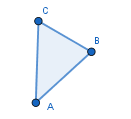 a triangle with the vertices labeled A, B, and C in a counter clockwise direction.