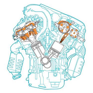 Cross section of a car engine.