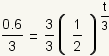 0.6/3=3/3*(1/2)^(t/3) implies 0.2=(1/2)^(t/3).