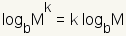 log base b of M^k equals k times log base b of M