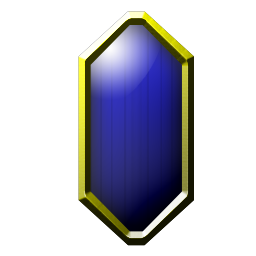 Blue gemstone (lapis lazuli) with gold trim, irregular octagon shaped.