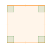 A square. All four corners have angles showing that the corners are right angles. All for sides have a single hash mark through them showing that they are the same size.