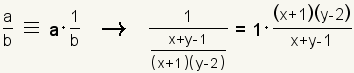 1/((x-1+y)/((x+1)(y-2)))=1*((x+1)(y-2))/(x-1+y)