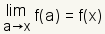 the limit of f(a) as a approaches x from both sides = f(x)