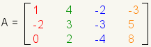 primera fila 1.4 de la matriz 3x4, - 2.3; segunda fila -2.3, - 3.5; tercera fila 0.2, - 4.8