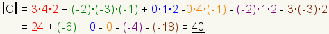 calculations for the determinant of a 3x3 matrix