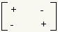 matriz 2x2: fila 1: +, -; fila 2: -, +