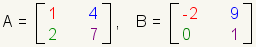 Two matrices with corresponding elements the same color.