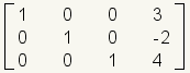 1:1,0,1,3 de la fila de la matriz; 2:0,1,0 de la fila, - 3; el 3:0,0,0,0 de la fila da x+z=3, y=-3