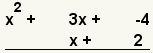 First line: x^2+3x-4. Second line: x+2