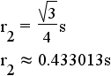 r2 = (1/2)*s*sin(60 deg) = (1/2)*s*sin(1/3 pi rad.) approximately 0.433013s