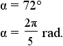 alpha = 72 degrees = 2/5 pi rad.