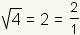 raíz cuadrada (4)=2=2/1