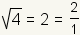 square root(4)=2=2/1