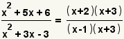 (x^2+5x+6)/(x^2+3x-3) = ((x+2) (x+3))/((x-1) (x+3))