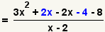(3x^2+2x-2x-4-8)/(x-2)