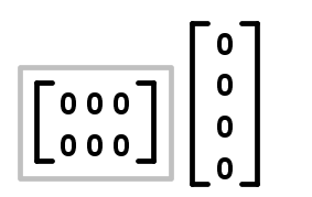 2x3 matrix containing all zeros and a 4x1 matrix containing all zeros.