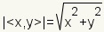 |<x,y>|=square root(x<sup>2</sup> + y<sup>2</sup>)