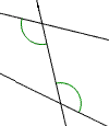Two lines intersected by a third line with alternate interior angles highlighted.