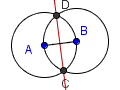 La recta segmento AB con la recta CD dibujado.