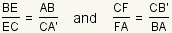 BE/EC = AB/CA' and CF/FA = CB'/BA