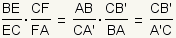 (BE/EC) * (CF/FA) = (AB/CA')* (VAGOS de CB'/) = (CB'/A'C)