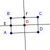 El rectángulo ABCD con la intersección de dos rectas perpendiculares etiquetó el G.