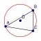 Triangle ABC with circumscribing circle drawn with center D and radius DA.
