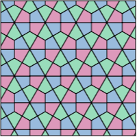 Deltoidal trihexagon tiling: Divide hexagons into six kites by drawing segments from the midpoint of each side to the center of the hexagon. Tile the hexagons so that three hexagons share each vertex.