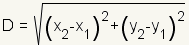 D=raíz cuadrada ((x2-x1)^2+ (y2-y1)^2)