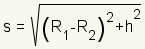 s=sqrt (R1-R1) ^2+h^2
