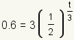 0.6=3*(1/2)^(t/3)