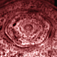 Hexagonal cloud formation on the north pole of Saturn.