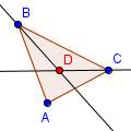 Triángulo ABC con el punto D en la intersección de los dos bisectors del ángulo.