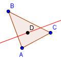 Triangle ABC with a line through point D perpendicular to side AB.