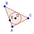 Triangle ABC with circle centered at D with a radius of DE.