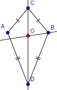 La cometa del paso 3 con la intersección de los bisectors del ángulo etiquetó “O�?.