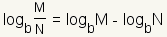 el registro b bajo de M dividió por la número fijo b M del registro de los iguales de N menos la número fijo b N. del registro.
