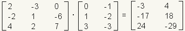 3x3 matrix multiplied by 3x2 matrix the result being a 3x2 matrix.