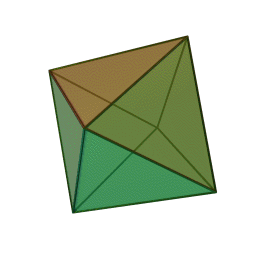 A rotating eight-sided polyhedron.