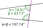 Dos rectas cuyos ángulos interiores en el lado izquierdo son menos de 180 grados. Las rectas reunión a la izquierda.