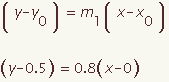 y-y0=m1(x-x0) gives y-0.5=0.8(x-0)