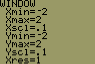 TI-83/84 calculator screen for entering graphing window parameters.